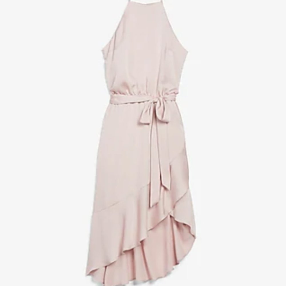 EXPRESS High neck asymmetrical fit and flare dress